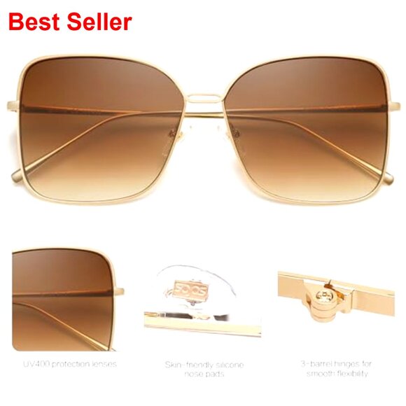 Oversized Square Sunglasses UV400 Protection Large Frame Designer Style - Picture 3 of 7
